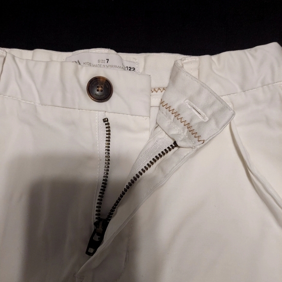 Zara Kids Off-White Flat Front Shorts, 7 - Picture 3 of 6